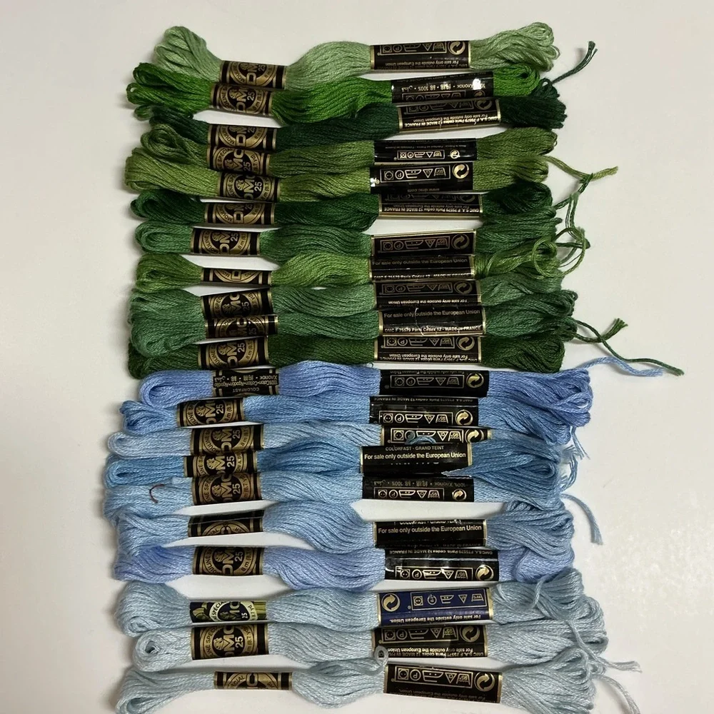 Paris France DMC Embroidery Floss MIXED LOT OF 21 Blue Green 100% Cotton Thread